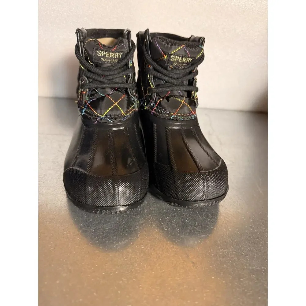 Sperry Port Boot Black Rainbow Quilted Duck Boots Girls Toddler Size 9M NIB